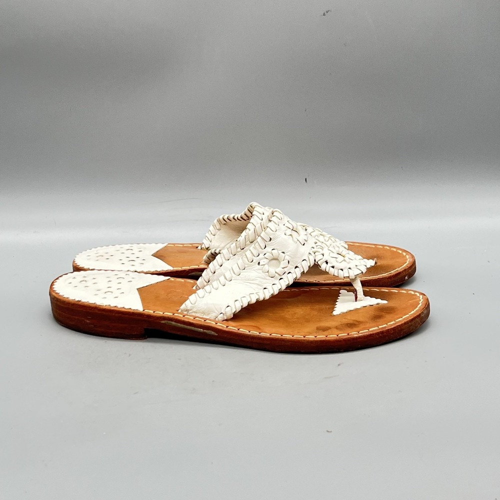 Stephen Bonanno Sandals Womens 7 White Leather Palm Beach Braided Thong Flat